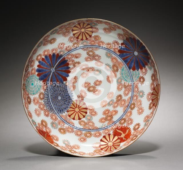 Dish with Chrysanthemums and Marigolds, 1700s. Creator: Unknown.