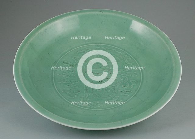 Dish with Dragon amid Clouds and Lotus Petals, Qing dynasty (1644-1911). Creator: Unknown.