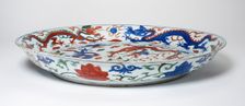 Dish with Dragons amid Clouds and Flaming Pearls; Vines..., Ming dynasty, Wanli reign(1563-1620). Creator: Unknown