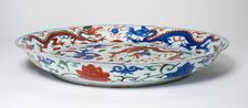 Dish with Dragons amid Clouds and Flaming Pearls; Vines..., Ming dynasty, Wanli reign(1563-1620). Creator: Unknown
