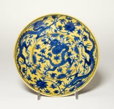 Dish with Dragons and Lotus Flowers, Qing dynasty (1644-1911), Kangxi period (1622-1722). Creator: Unknown