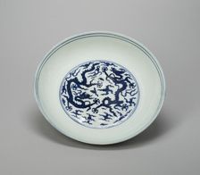 Dish with Dragons, Flaming Pearls, and Cloud Scrolls, Ming dynasty, Jiajing reign (1522-1566). Creator: Unknown