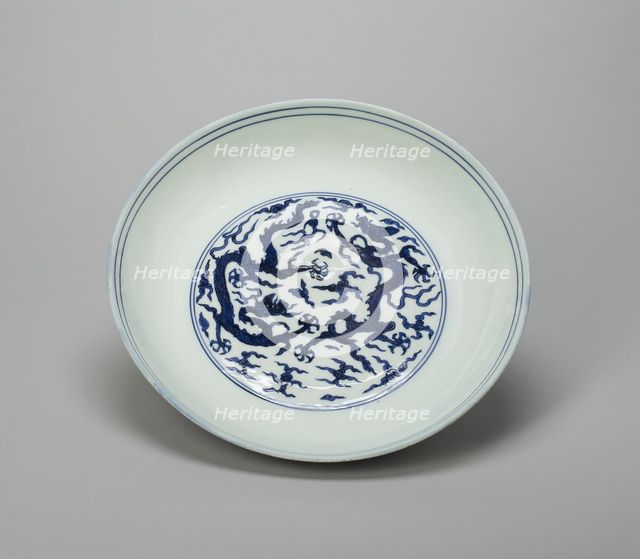 Dish with Dragons, Flaming Pearls, and Cloud Scrolls, Ming dynasty, Jiajing reign (1522-1566). Creator: Unknown.