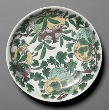 Dish with Dragons, Pomegranates, and Peaches, 1662-1722. Creator: Unknown