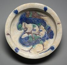 Dish with Falcon Attacking a Water Bird, 1100s. Creator: Unknown