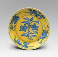 Dish with Floral and Fruit Sprays ("Gardenia Dish"), Ming dynasty, Hongzhi reign (1488-1505). Creator: Unknown