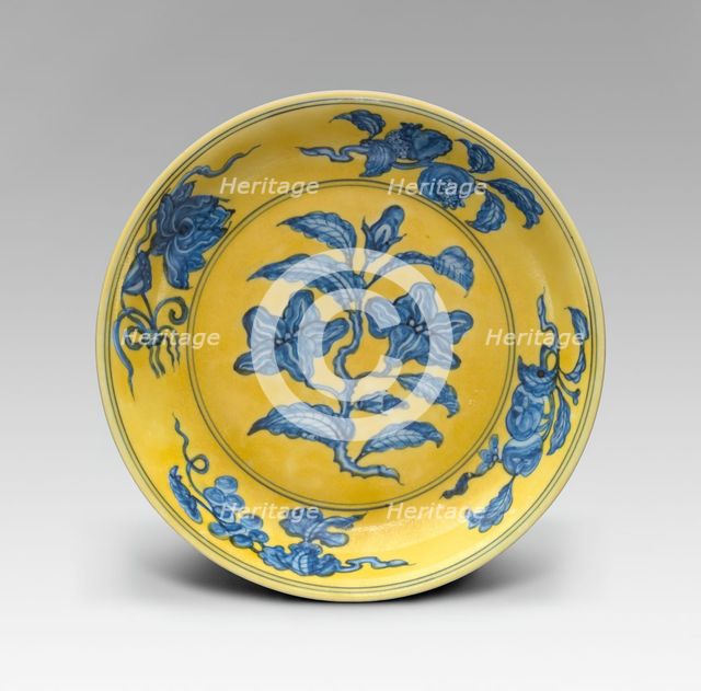 Dish with Floral and Fruit Sprays ("Gardenia Dish"), Ming dynasty, Hongzhi reign (1488-1505). Creator: Unknown.