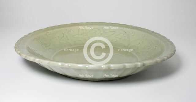 Dish with Floral Scrolls and Foliate Rim, Yuan dynasty (1271-1368) or Ming dynasty (1368-1644). Creator: Unknown.
