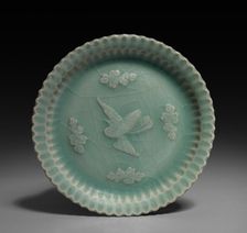 Dish with Flying Crane and Clouds in Relief, 1300s. Creator: Unknown