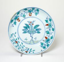 Dish with Grape, Cherry, and Pomegrenate Stems, Qing dynasty (1644-1911), c. 18th century. Creator: Unknown