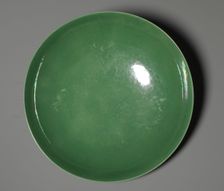 Dish with Green Glaze and Carved Floral Designs, 1736-1795. Creator: Unknown