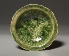 Dish with Incised Design of a Rider on a Mule: Oribe Ware, c. 1600. Creator: Unknown
