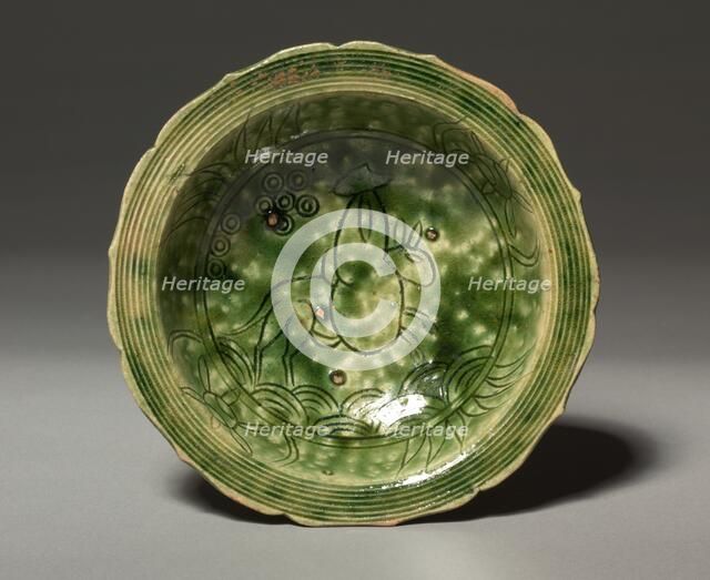 Dish with Incised Design of a Rider on a Mule: Oribe Ware, c. 1600. Creator: Unknown.