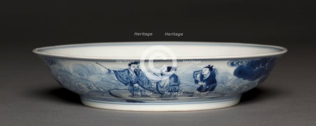 Dish with Laozi Riding a Water Buffalo (interior); Pavilion and Immortals in Rocky Landscape..., 172 Creator: Unknown.