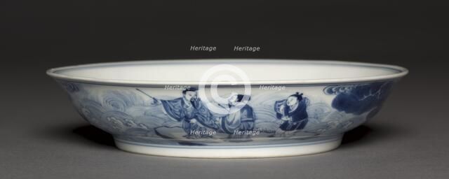 Dish with Laozi Riding a Water Buffalo (interior); Pavilion and Immortals in Rocky Landscape..., 172 Creator: Unknown.