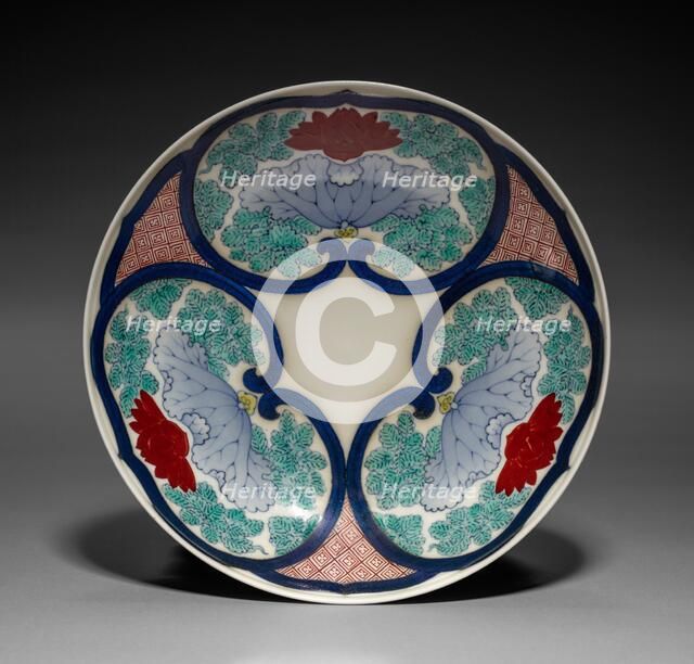 Dish with Lotus in Rui-Head-Shaped Cartouches, mid-1800s. Creator: Unknown.