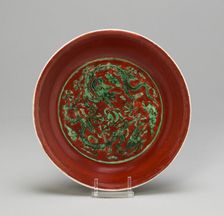 Dish with Paired Dragons, Cloudscrolls, and Flaming Pearl, Ming dynasty, Jiajing reign (1522-1566). Creator: Unknown