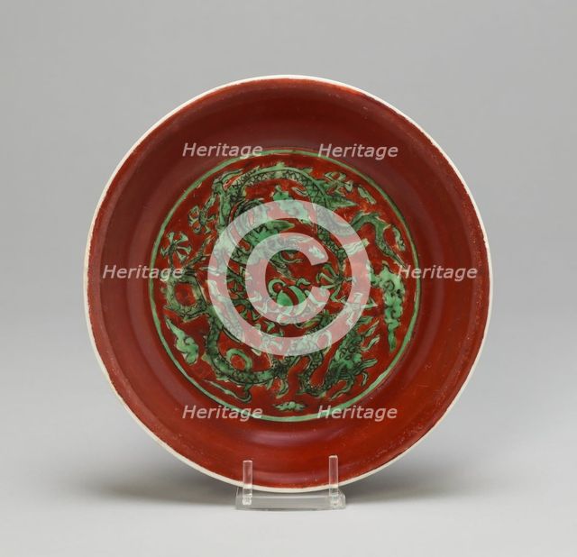 Dish with Paired Dragons, Cloudscrolls, and Flaming Pearl, Ming dynasty, Jiajing reign (1522-1566). Creator: Unknown.