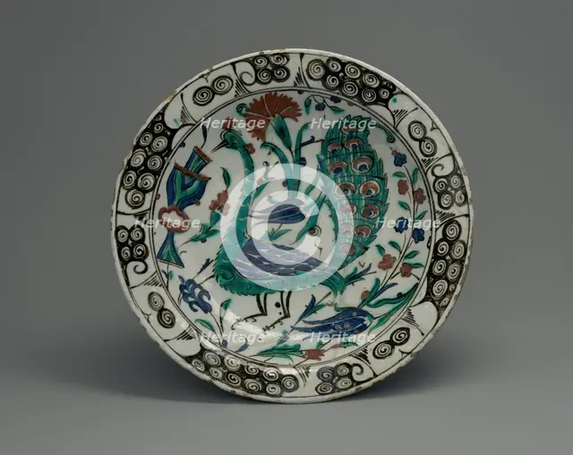 Dish with Peacock Design, Turkey, early 17th century. Creator: Unknown.