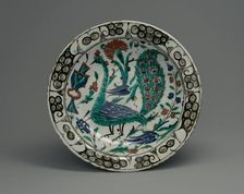Dish with Peacock Design, Turkey, early 17th century. Creator: Unknown