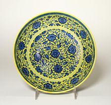 Dish with Peony and Lotus Flowers, Qing dynasty, Yongzheng reign mark (1723-1735). Creator: Unknown