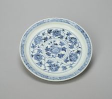 Dish with Peony Scrolls and Chrysanthemum Spray, and..., Ming dynasty, Hongwu period (1368-98). Creator: Unknown