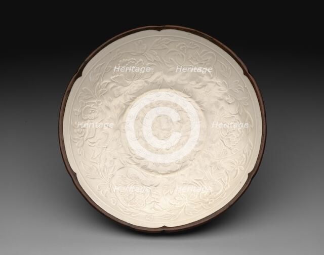 Dish with Peony Sprays and Four Boys, Jin dynasty (1115-1234), 12th century. Creator: Unknown.
