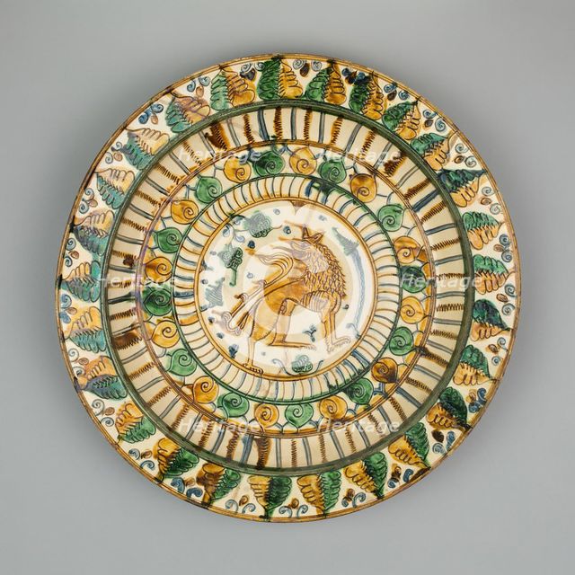 Dish with Rampant Lion, Northern Italy, 1500/1600. Creator: Unknown.