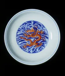 Dish with red imperial dragon, Qianlong period, Qing dynasty, China, 1736-1795. Creator: Unknown