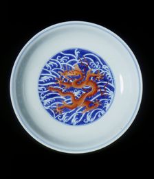 Dish with red imperial dragon, Qianlong period, Qing dynasty, China, 1736-1795. Creator: Unknown