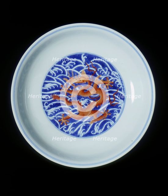 Dish with red imperial dragon, Qianlong period, Qing dynasty, China, 1736-1795. Creator: Unknown.