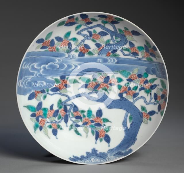 Dish with Sweet Osmanthus and Cloud, c. 1688-1716. Creator: Unknown.