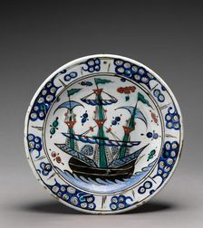 Dish with Sailing-Ship Design, Turkey, 17th century. Creator: Unknown