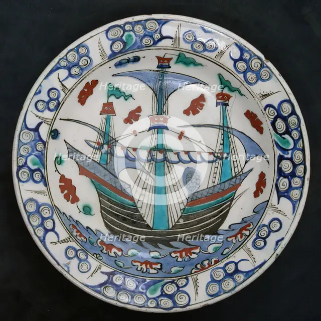 Dish with Sailing-ship Design, Turkey, ca. 1600. Creator: Unknown.