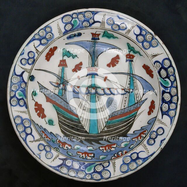 Dish with Sailing-ship Design, Turkey, ca. 1600. Creator: Unknown.