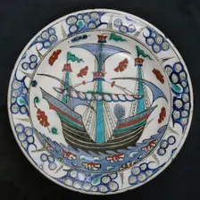 Dish with Sailing-ship Design, Turkey, ca. 1600. Creator: Unknown