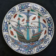 Dish with Sailing-ship Design, Turkey, ca. 1600. Creator: Unknown