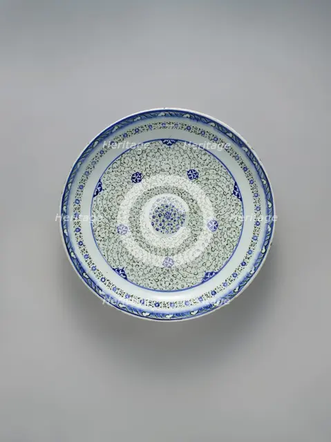 Dish with 'Tughra-illuminator' Design, Turkey, ca. 1540-50. Creator: Unknown.