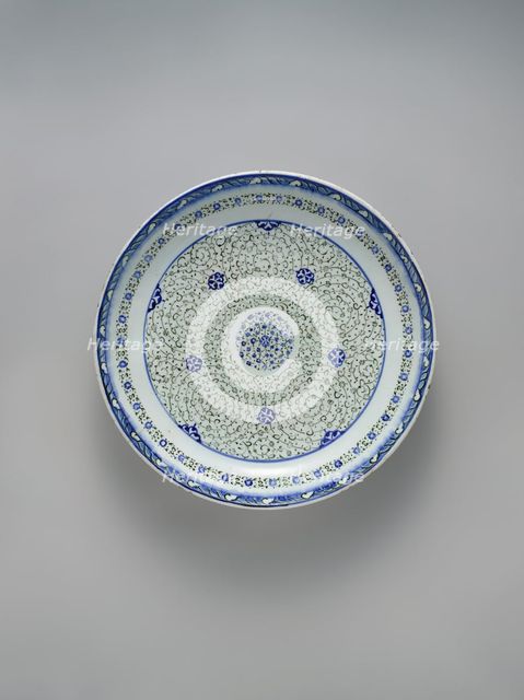 Dish with 'Tughra-illuminator' Design, Turkey, ca. 1540-50. Creator: Unknown.