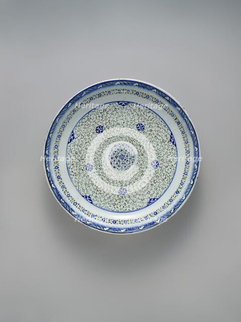 Dish with 'Tughra-illuminator' Design, Turkey, ca. 1540-50. Creator: Unknown.