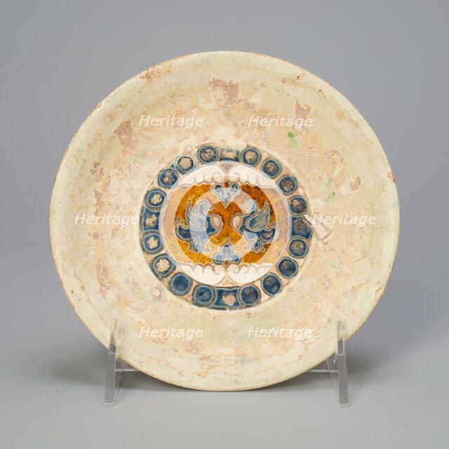 Dish with Two Birds Encircled by Beaded Roundels, Tang dynasty (618-907). Creator: Unknown.