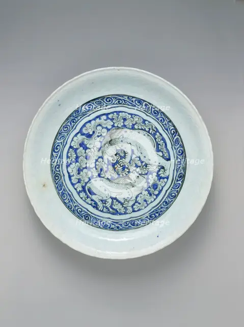 Dish with Two Fighting Lions, Iran, ca. 1635. Creator: Unknown.