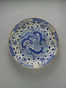 Dish with Two Intertwined Dragons, Iran, ca. 1640. Creator: Unknown