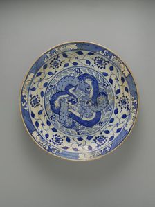 Dish with Two Intertwined Dragons, Iran, ca. 1640. Creator: Unknown