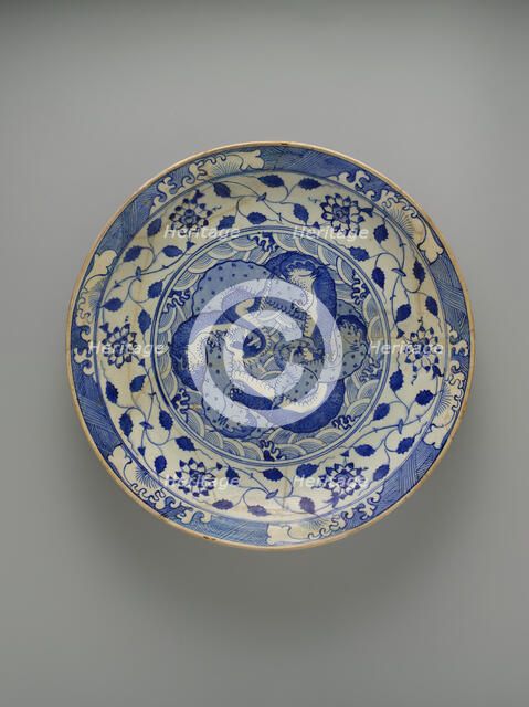 Dish with Two Intertwined Dragons, Iran, ca. 1640. Creator: Unknown.