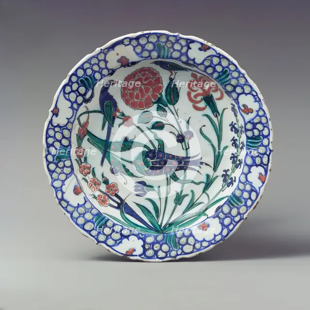 Dish Depicting Two Birds among Flowering Plants, Turkey, ca. 1575-90. Creator: Unknown.