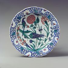 Dish Depicting Two Birds among Flowering Plants, Turkey, ca. 1575-90. Creator: Unknown