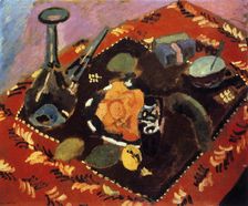 Dishes and Fruit on a Red and Black Carpet 1906. Creator: Henri Matisse