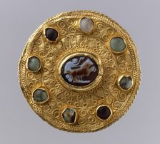 Disk Brooch with Cameo, Langobardic (mount); Roman (cameo), ca. 600 (mount); 100-300 (cameo). Creator: Unknown