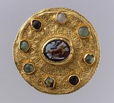 Disk Brooch with Cameo, Langobardic (mount); Roman (cameo), ca. 600 (mount); 100-300 (cameo). Creator: Unknown